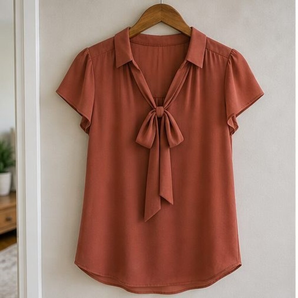 Rust Tie Neck Blouse